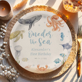 Plato De Papel Cumpleaños 1 Bajo El Mar Animales Del Océano