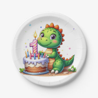 Plato De Papel Cumpleaños 1 de Dino