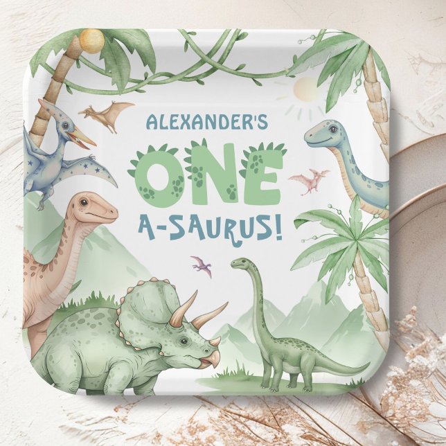 Plato De Papel Cumpleaños 1 de Dinosaur One-A-Saurus Boy (Subido por el creador)