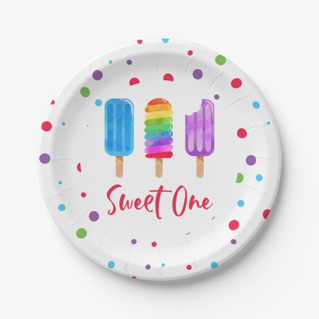 Plato De Papel Cumpleaños 1 de Rainbow Pop Sweet One (Anverso)