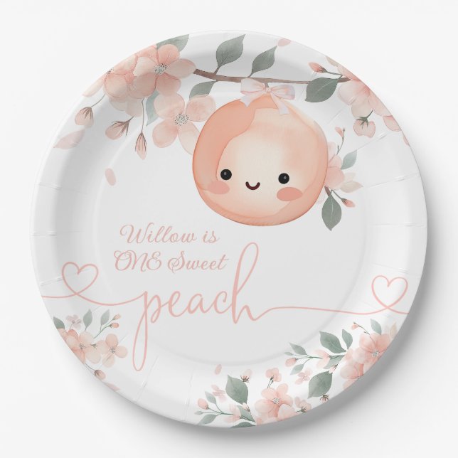 Plato De Papel Cumpleaños 1 de Sweet Peach (Anverso)
