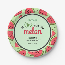 Plato De Papel Cumpleaños 1 de Uno en un Melón de Sandía de Veran