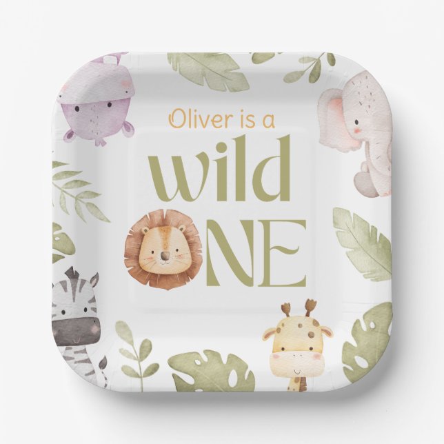 Plato De Papel Cumpleaños 1 Safari Wild One (Anverso)