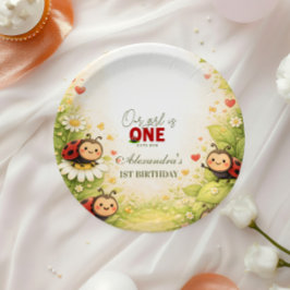 Plato De Papel Cumpleaños 1: Señora Bug Floral Rústica