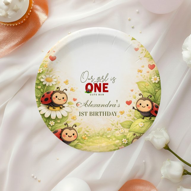 Plato De Papel Cumpleaños 1: Señora Bug Floral Rústica (Subido por el creador)