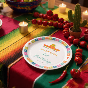 Plato De Papel Cumpleaños 1er año del Cactus Fiesta Mexicana