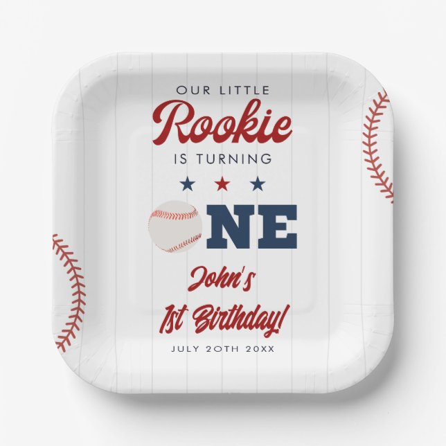 Plato De Papel Cumpleaños 1er de Little Rookie de Béisbol (Anverso)
