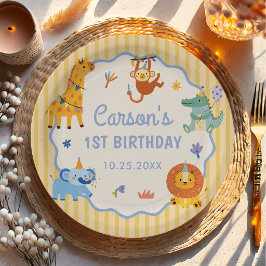 Plato De Papel Cumpleaños 1er Salvaje Uno Animales de Safari Lind