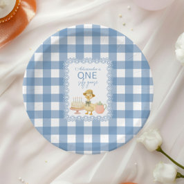 Plato De Papel Cumpleaños 1er Silly Goose Gingham Azul