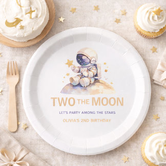 Plato De Papel Cumpleaños 2º Astronauta Espacial Dos a la Luna