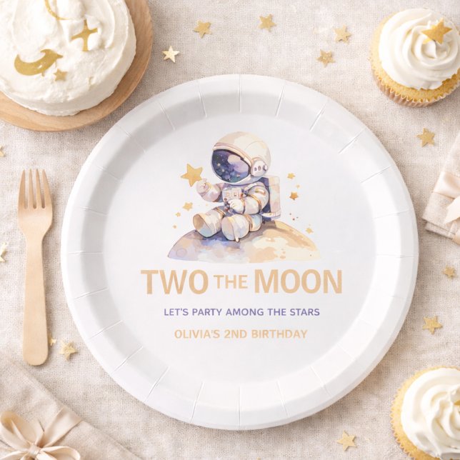 Plato De Papel Cumpleaños 2º Astronauta Espacial Dos a la Luna (two the moon plate)