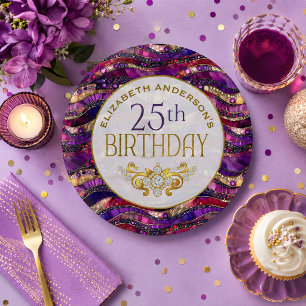 Plato De Papel Cumpleaños 25 Purple and Gold Jeweled Strata