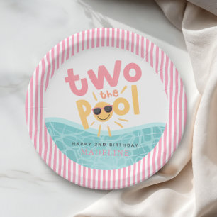Plato De Papel Cumpleaños 2 de niñas lindas verano en la piscina