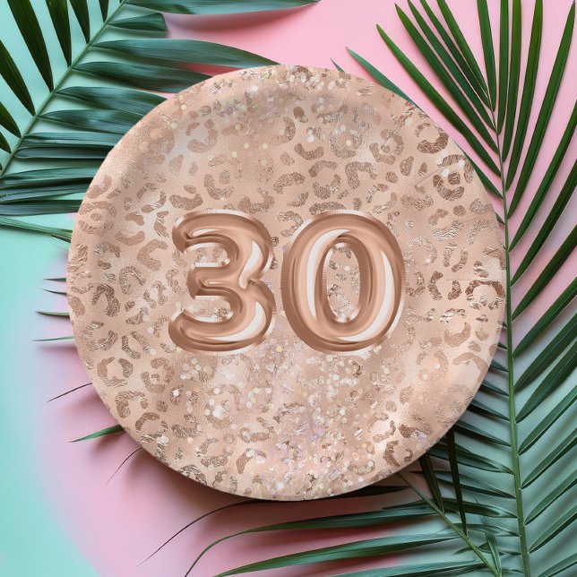 Plato De Papel Cumpleaños 30 Chic Rosa Dorado Estampado Leopardo (Subido por el creador)
