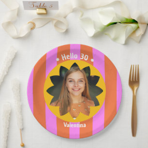 Plato De Papel cumpleaños 30 colorido foto rosa amarillo moderno