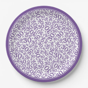 Plato De Papel Cumpleaños 30 Patrón de Número Aleatorio Morado/Bl