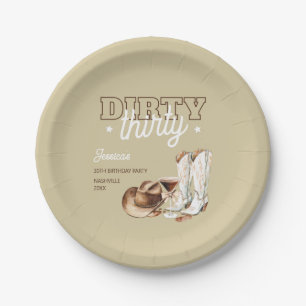 Plato De Papel Cumpleaños 30 sucio treinta Rodeo Occidental beige
