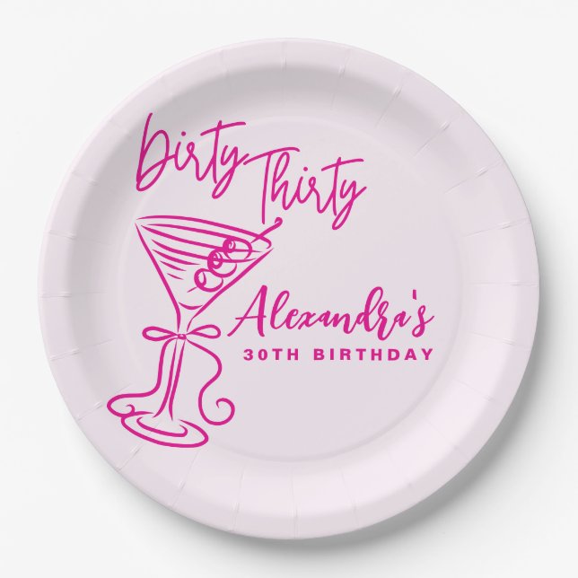 Plato De Papel Cumpleaños 30 treinta sucio rosa de moda (Anverso)