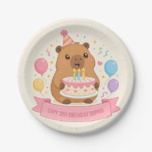Cumpleaños 3 de Capybara Capy Girl Nombre Lazo Ros