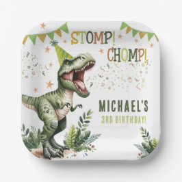 Plato De Papel  Cumpleaños 3 de Dinosaurio Tres Rex 