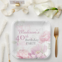 Cumpleaños 40 Blush Pink Watercolor Peony