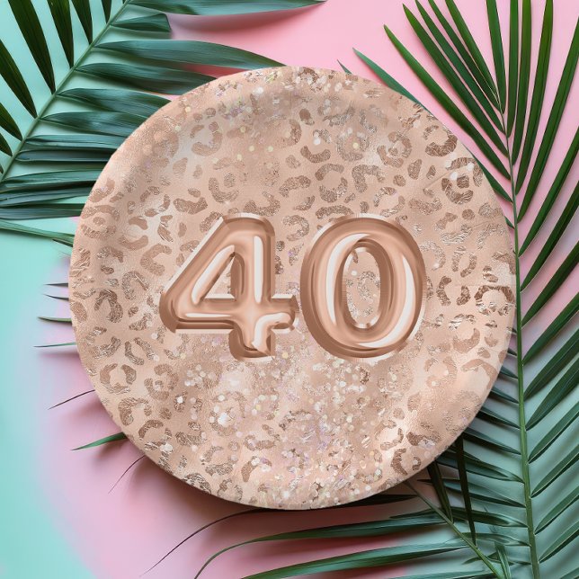 Plato De Papel Cumpleaños 40 Chic Rosa Dorado Estampado Leopardo (Subido por el creador)
