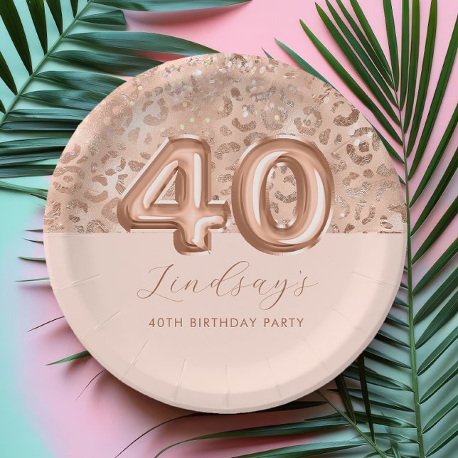Plato De Papel Cumpleaños 40 personalizado con estampado de leopa (Subido por el creador)
