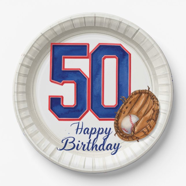 Plato De Papel Cumpleaños 50 de béisbol  (Anverso)