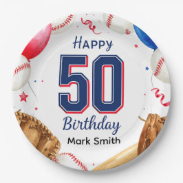 Plato De Papel Cumpleaños 50 de béisbol 