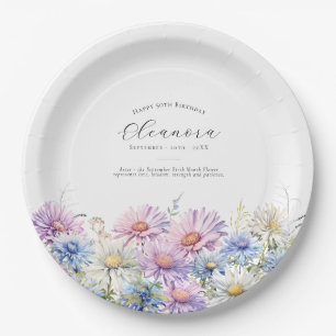 Plato De Papel Cumpleaños 50 septiembre flor de nacimiento
