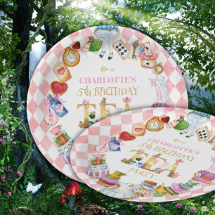 Plato De Papel Cumpleaños 5 de Alice en Wonderland Rosa  