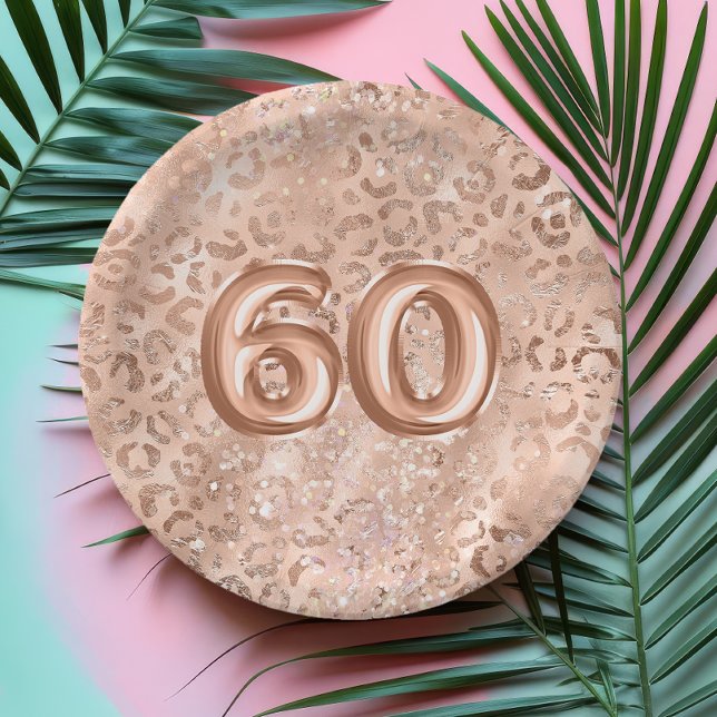 Plato De Papel Cumpleaños 60 Chic Rosa Dorado Estampado Leopardo (Subido por el creador)
