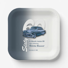 Plato De Papel Cumpleaños 60 de Travel Classic Blue Car