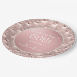 Plato De Papel Cumpleaños 60 Elegante Rosa Dorado