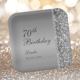 Plato De Papel Cumpleaños 70 Elegante Plata