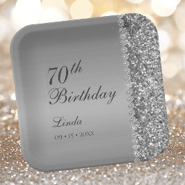 Plato De Papel Cumpleaños 70 Elegante Plata
