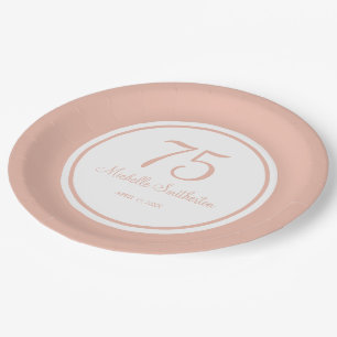 Plato De Papel Cumpleaños 75 de Blanco Morado