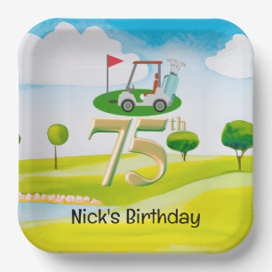 Plato De Papel Cumpleaños 75 del golfista en el campo de golf