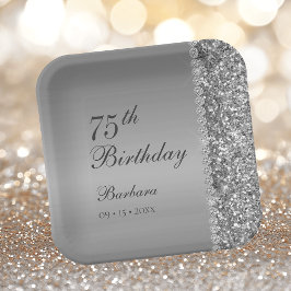 Plato De Papel Cumpleaños 75 Elegante Plata