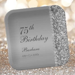 Plato De Papel Cumpleaños 75 Elegante Plata