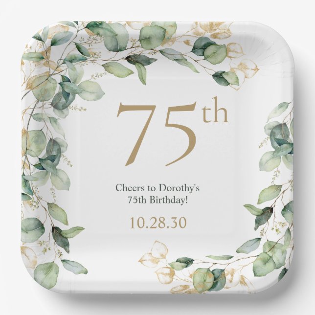 Plato De Papel Cumpleaños 75 Eucalipto (Anverso)