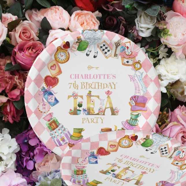 Plato De Papel Cumpleaños 7 de Alice en Wonderland Rosa   (Subido por el creador)