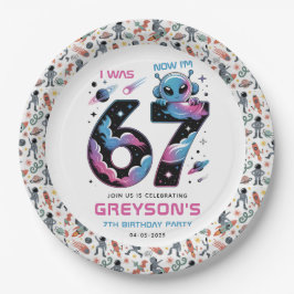 Plato De Papel Cumpleaños 7 de Cute Space | Seis y Siete Años de
