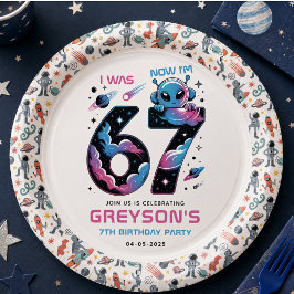 Plato De Papel Cumpleaños 7 de Cute Space | Seis y Siete Años de