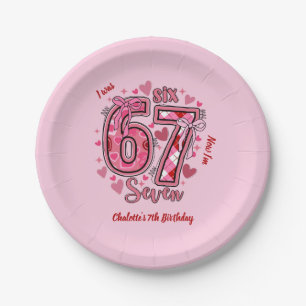 Plato De Papel Cumpleaños 7 Seis Siete Tendencia Meme Rosa Niñas