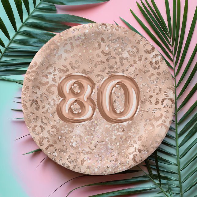 Plato De Papel Cumpleaños 80 Chic Rosa Dorado Estampado Leopardo (Subido por el creador)