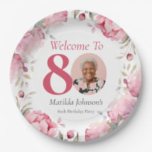 Cumpleaños 80 elegante rosa con foto personalizada