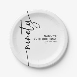 Plato De Papel Cumpleaños 90 Elegant Script Ninety