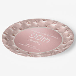 Plato De Papel Cumpleaños 90 Elegante Rosa Oro