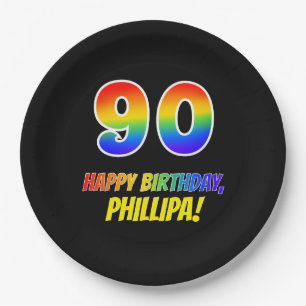 Plato De Papel Cumpleaños 90: Negrita, Diversión, Simple, Arcoiri